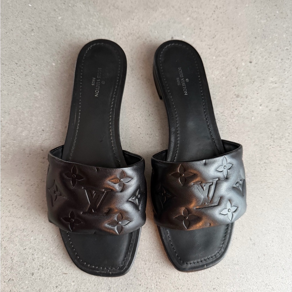 Louis Vuitton Embossed Black Sandals